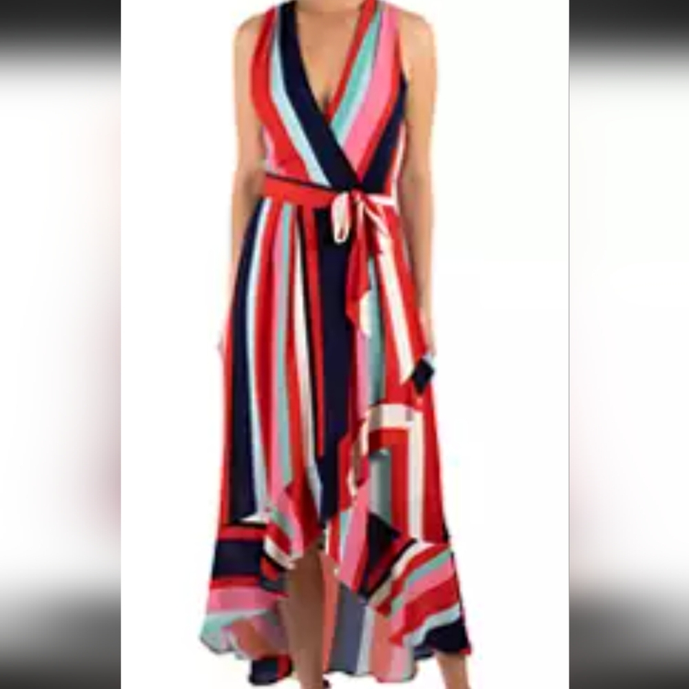 Julia Jordan Women's Halter Neck Multi Stripe Faux dress